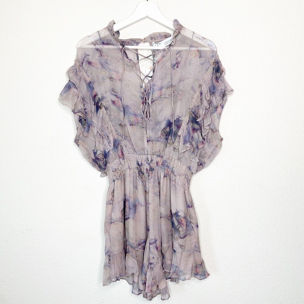 IRO Brantes Floral Ruffle Trim Floral Georgette Lace Up Romper Sz 34 (XS) NWT - Picture 2 of 14